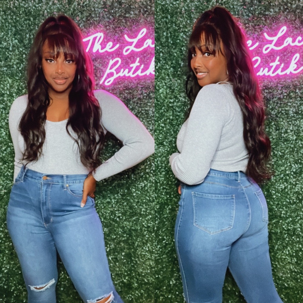 High Waist Slit Knee Skinny Denim Jeans - Picture 6 of 6